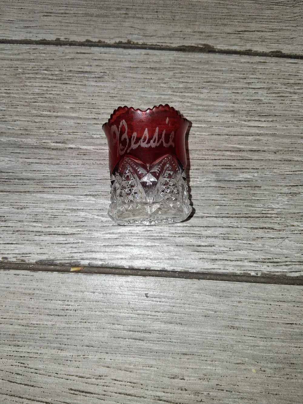 Red and Clear Etched Glass Toothpick Holder - Unbranded